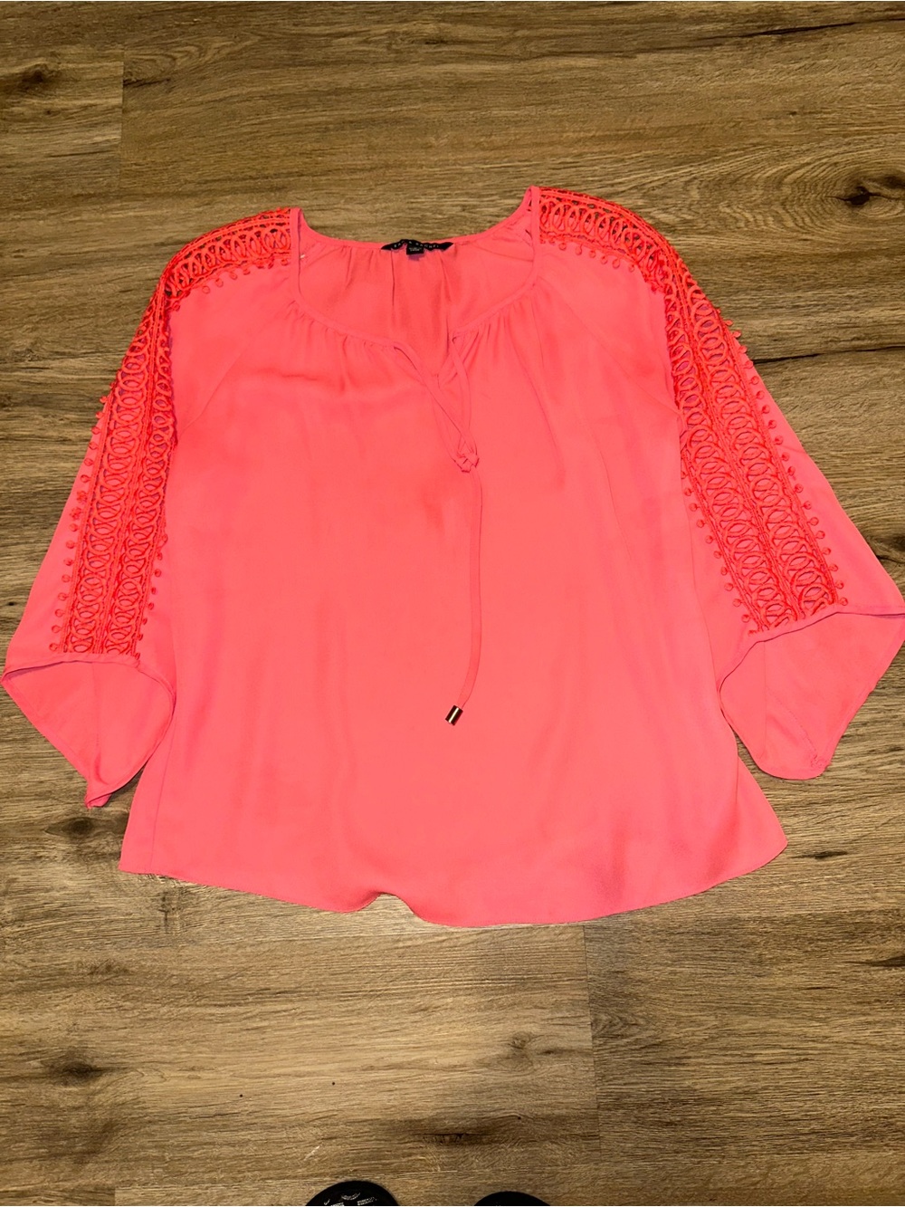 Zac & Rachel Coral Crochet Sleeve Peasant Top